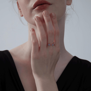 Dainty Blue Opal Flower Stacking Ring - Perimade & Co.