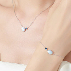 Dainty Blue Oval Opal Tiny CZ Charm Bracelet - Perimade & Co.