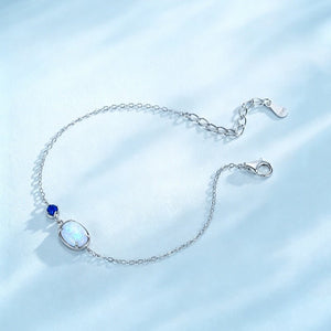 Dainty Blue Oval Opal Tiny CZ Charm Bracelet - Perimade & Co.