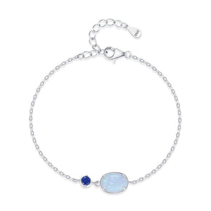 Dainty Blue Oval Opal Tiny CZ Charm Bracelet - Perimade & Co.
