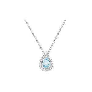 Dainty Blue Teardrop Halo Pendant Necklace - Perimade & Co.