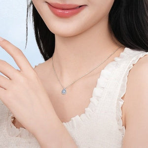 Dainty Blue Teardrop Halo Pendant Necklace - Perimade & Co.