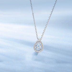 Dainty Blue Teardrop Halo Pendant Necklace - Perimade & Co.