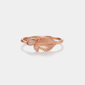 Dainty Brushed Leaf Marquise CZ Band Ring - Perimade & Co.