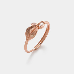 Dainty Brushed Leaf Marquise CZ Band Ring - Perimade & Co.