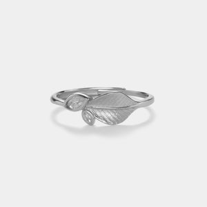 Dainty Brushed Leaf Marquise CZ Band Ring - Perimade & Co.