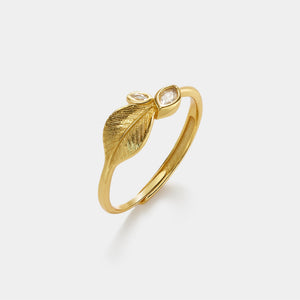 Dainty Brushed Leaf Marquise CZ Band Ring - Perimade & Co.