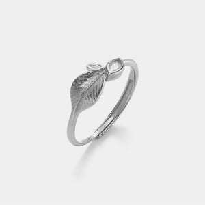 Dainty Brushed Leaf Marquise CZ Band Ring - Perimade & Co.