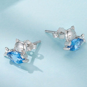 Dainty Cat Hugging Fish Stud Earrings - Perimade & Co.