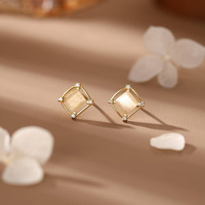 Dainty Cat's Eye Hollow Square Stud Earrings - Perimade & Co.