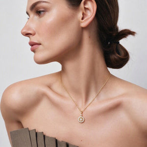 Dainty Compass Pave Halo Pendant Necklace - Perimade & Co.