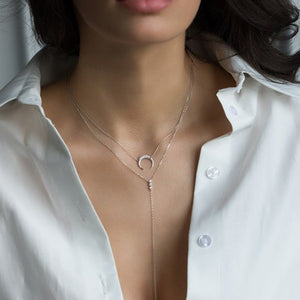 Dainty Crescent Moon Pave Pendant Necklace - Perimade & Co.
