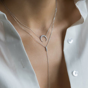 Dainty Crescent Moon Pave Pendant Necklace - Perimade & Co.
