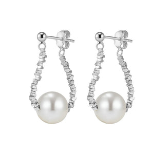 Dainty Crushed Silver Bead Pearl Drop Earrings - Perimade & Co.