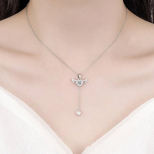 Dainty CZ Heart Angel Wing Pendant Necklace - Perimade & Co.