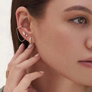 Dainty CZ Stud Ear Cuff Chain Link Earring - Perimade & Co.