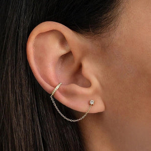 Dainty CZ Stud Ear Cuff Chain Link Earring - Perimade & Co.