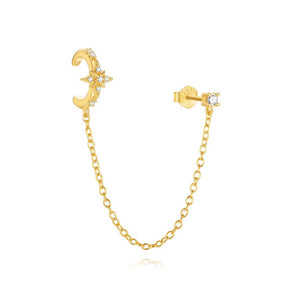 Dainty CZ Stud Ear Cuff Chain Link Earring - Perimade & Co.