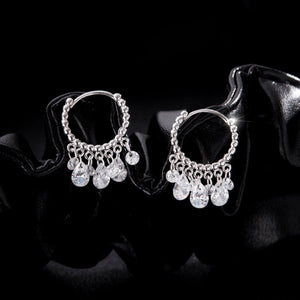 Dainty CZ Tassel Drop Beaded Hoop Earrings - Perimade & Co.
