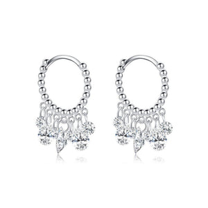 Dainty CZ Tassel Drop Beaded Hoop Earrings - Perimade & Co.