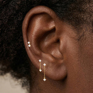 Dainty Double Pearl Chain Drop Stud Earrings - Perimade & Co.