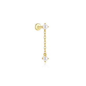 Dainty Double Pearl Chain Drop Stud Earrings - Perimade & Co.
