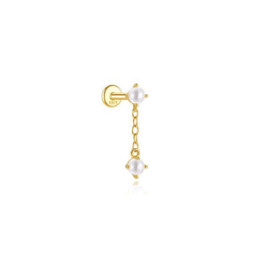 Dainty Double Pearl Chain Drop Stud Earrings - Perimade & Co.
