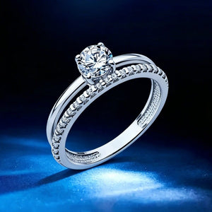 Dainty Dual Band Half Pave Engagement Ring - Perimade & Co.