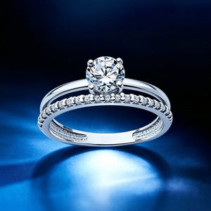 Dainty Dual Band Half Pave Engagement Ring - Perimade & Co.