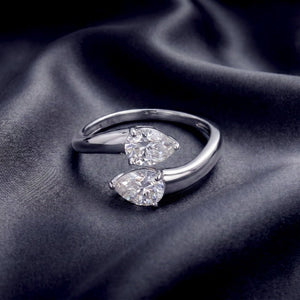 Dainty Dual Pear Moissanite Bypass Open Ring - Perimade & Co.