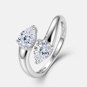 Dainty Dual Pear Moissanite Bypass Open Ring - Perimade & Co.