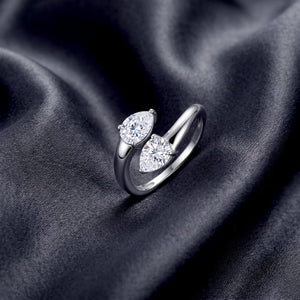 Dainty Dual Pear Moissanite Bypass Open Ring - Perimade & Co.