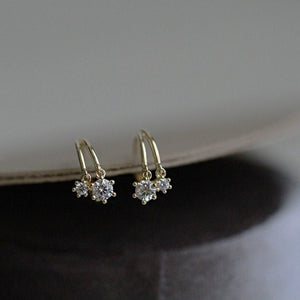 Dainty Dual Row Split CZ Drop Hoop Earrings - Perimade & Co.