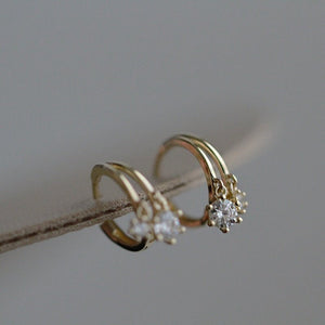 Dainty Dual Row Split CZ Drop Hoop Earrings - Perimade & Co.