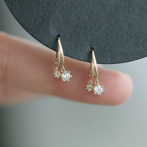 Dainty Dual Row Split CZ Drop Hoop Earrings - Perimade & Co.