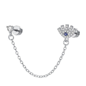 Dainty Evil Eye Chain Double Piercing Earrings - Perimade & Co.