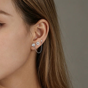 Dainty Evil Eye Chain Double Piercing Earrings - Perimade & Co.