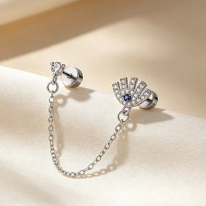 Dainty Evil Eye Chain Double Piercing Earrings - Perimade & Co.