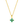 Gold necklace with a green flower pendant on a white background