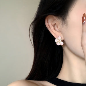 Dainty Four Petal Flower Enamel Stud Earrings - Perimade & Co.