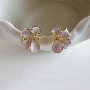 Dainty Four Petal Flower Enamel Stud Earrings - Perimade & Co.