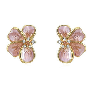 Dainty Four Petal Flower Enamel Stud Earrings - Perimade & Co.