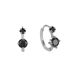 A pair of gold-plated huggie hoop earrings with zircon stones set in a mount, displayed against a white background.