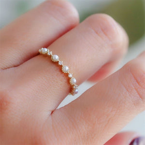 Dainty Gold Pearl Stacking Promise Ring - Perimade & Co.