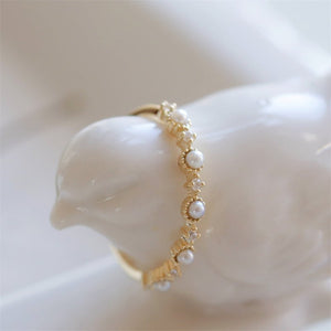 Dainty Gold Pearl Stacking Promise Ring - Perimade & Co.