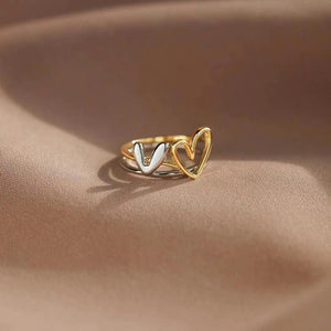 Dainty Gold Silver Heart Stacking Ring Set - Perimade & Co.