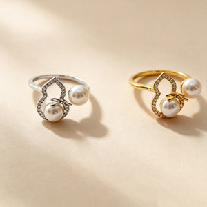 Dainty Gourd Bow Knot Pearl Open Band Ring - Perimade & Co.