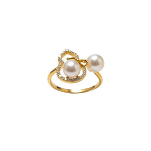 Dainty Gourd Bow Knot Pearl Open Band Ring - Perimade & Co.