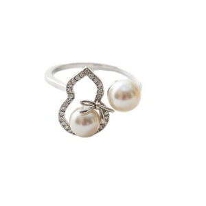 Dainty Gourd Bow Knot Pearl Open Band Ring - Perimade & Co.
