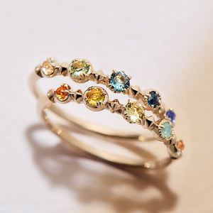 Dainty Gradient Rainbow Round CZ Band Ring - Perimade & Co.